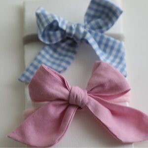 Handmade Kids Bow Headband gift set - Blue Gingham, Pink, Lavender